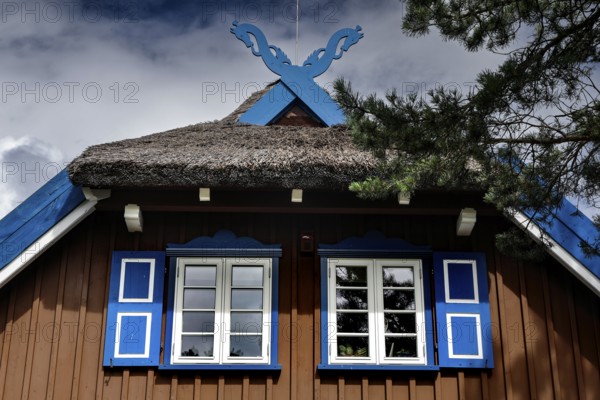 Detailed view of the gable and shutters of the Thomas Mann House, Nida, Lithuania