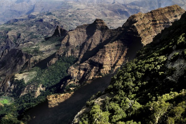 Majestic mountain landscape with green valleys, Semien Mountain National Park, Ethiopia