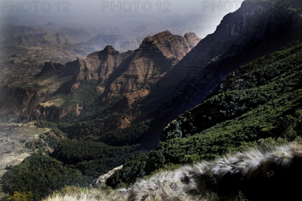 Hilly landscape and impressive mountains of the Semien Mountains, Semien Mountain National Park, Ethiopia