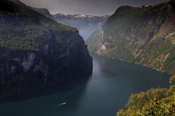 Impressive view of Geirangerfjord between steep mountain slopes, Geirangerfjord, Norway