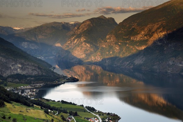 View of Aurlandsfjord from Stegastein in soft morning light, zero