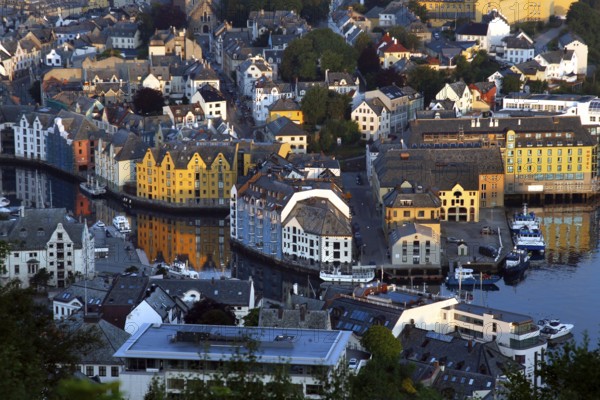 View of Ålesund Art Nouveau Center from a viewpoint, Ålesund, Norway
