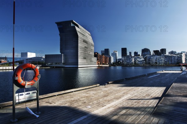 View of the Munch Museum and Oslo skyline on a clear day, Oslo, Bjøvika, Norway
