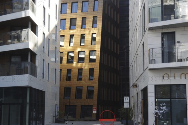 Narrow street scene with modern new buildings in Oslo, urban flair, Oslo, Bydel Gamle Oslo, Norway