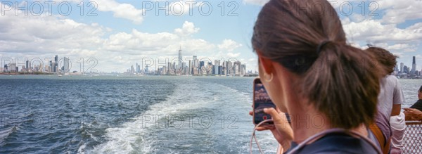 Manhattan skyline, Staten Island ferry, New York, USA