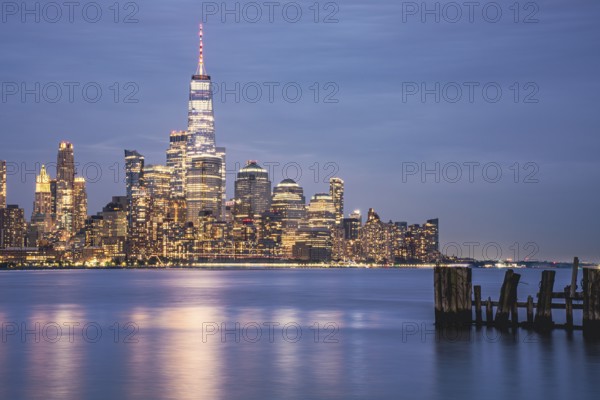 Financial District skyline at night, Manhattan, New York, USA