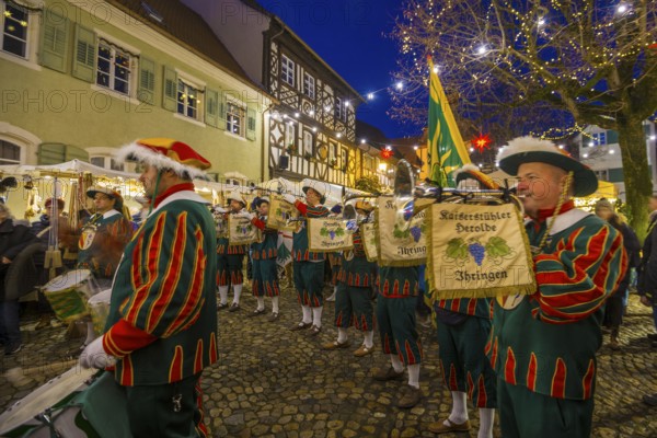 Medieval Christmas market, blue hour, Burkheim, Vogtsburg, Kaiserstuhl, Baden-Württemberg, Germany