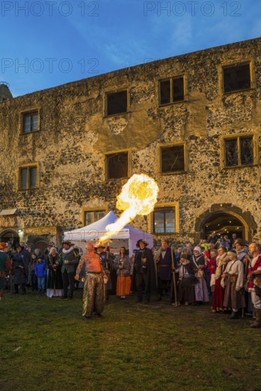 Medieval Christmas market, sunset, Burkheim, Vogtsburg, Kaiserstuhl, Baden-Württemberg, Germany