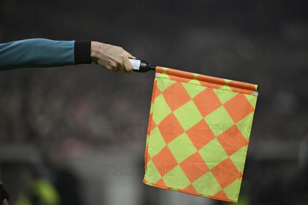 Detailed view, flag offside linesman assistant referee, MHPArena, MHP Arena Stuttgart, Baden-Württemberg, Germany