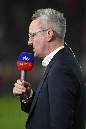 CEO Alexander Wehrle VfB Stuttgart interviewed microphone microphone logo SKY MHPArena, MHP Arena Stuttgart, Baden-Württemberg, Germany