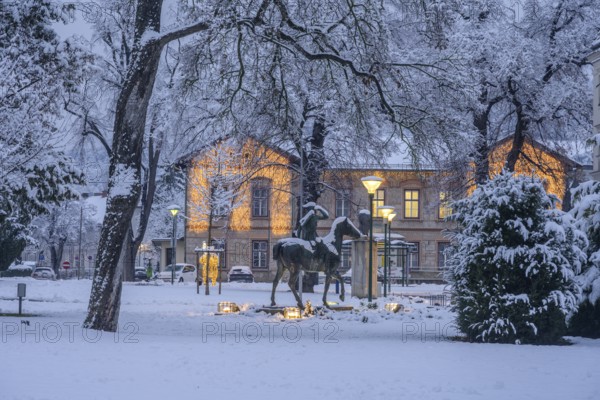 Winter at Theaterpark View of Diana Statue and Municipality, Berndorf, Lower Austria, Austria