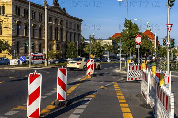 Road construction site at the Berlin Social Court, Invalidenstraße in Mitte, Berlin, Germany
