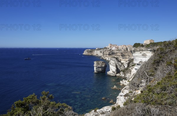 Ville haute or upper town on the Île de Fazio headland, medieval old town, Bonifacio, Corse-du-Sud department, Corsica, France