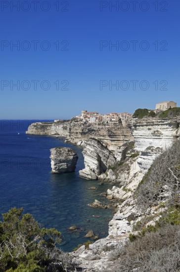 Ville haute or upper town on the Île de Fazio headland, medieval old town, Bonifacio, Corse-du-Sud department, Corsica, France