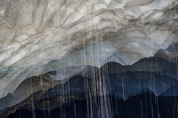 Meltwater at a glacier cave, underground glacier stream, Castner Glacier, Delta Range, Alaska Range, Richardson Highway, Alaska, USA