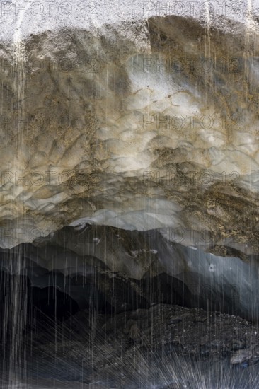 Meltwater at a glacier cave, underground glacier stream, Castner Glacier, Delta Range, Alaska Range, Richardson Highway, Alaska, USA