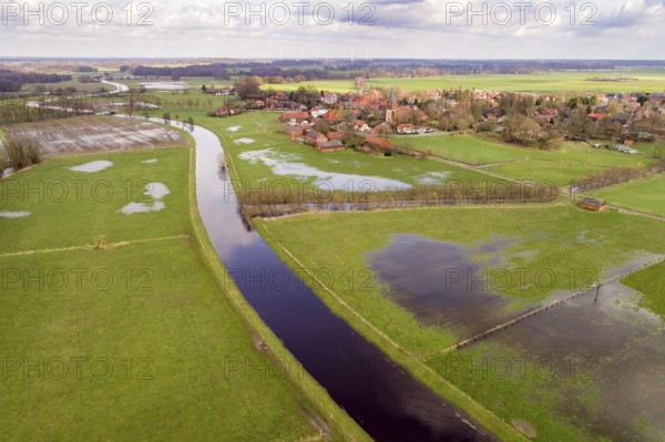 Hunte near Colnrade in winter with new biotopes, Conrade, Lower Saxony, Germany