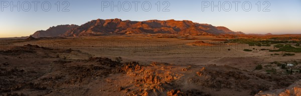 Desert landscape with Brandberg in morning light, at sunrise, Erongo, Damaraland, Namibia
