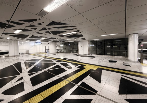 Artwork titled Surround by Heike Klussmann at the Pempelforter Straße subway station, Werhahn Line, Düsseldorf, North Rhine-Westphalia, Germany