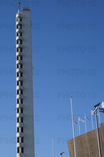 Tower with external staircase, Olympic Stadium, architects Yrjö Lindegren and Toivo Jäntti, Helsinki, Finland