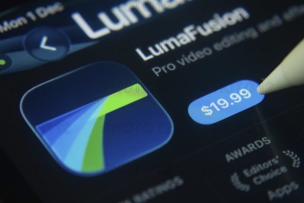 Dhaka, Bangladesh- 01 Dec 2025: A close-up of the LumaFusion app icon in the App Store on an iPad screen