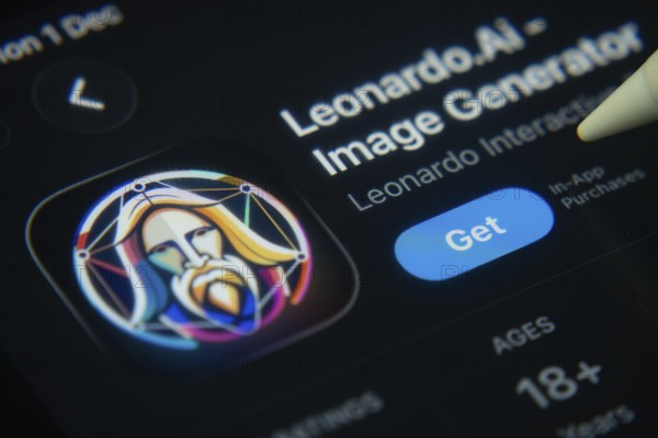 Dhaka, Bangladesh- 01 Dec 2025: A close-up of the Leonardo AI app icon in the App Store on an iPad screen