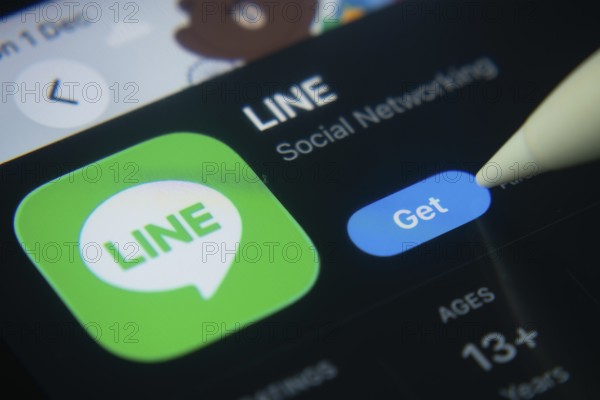 Dhaka, Bangladesh- 01 Dec 2025: A close-up of the LINE app icon in the App Store on an iPad screen