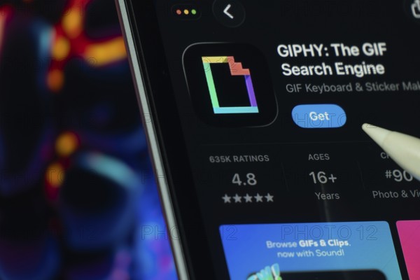 Dhaka, Bangladesh- 24 Oct 2025: A iPad screen displaying the GIPHY app on App store