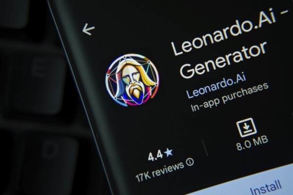 Dhaka, Bangladesh- 27 July 2025: Leonardo AI app from Google Playstore is displayed on a smartphone screen