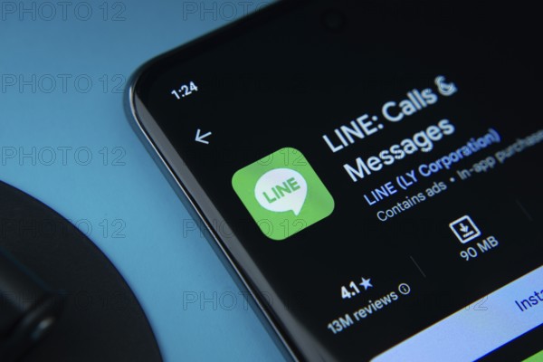 Dhaka, Bangladesh- 17 March 2025: The LINE app from Google Playstore is displayed on a smartphone screen