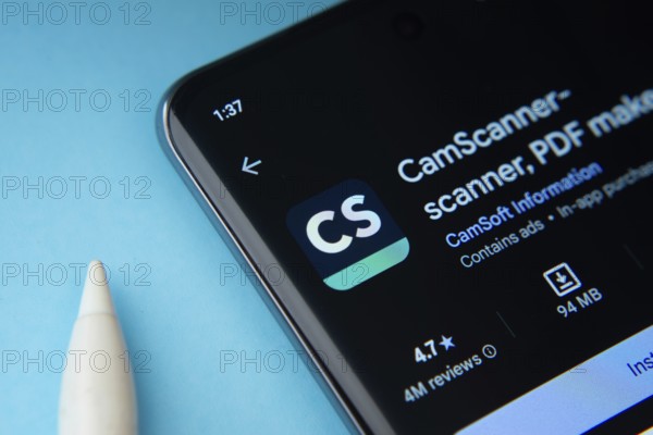 Dhaka, Bangladesh- 27 July 2025: CamScanner app from Google Playstore is displayed on a smartphone screen