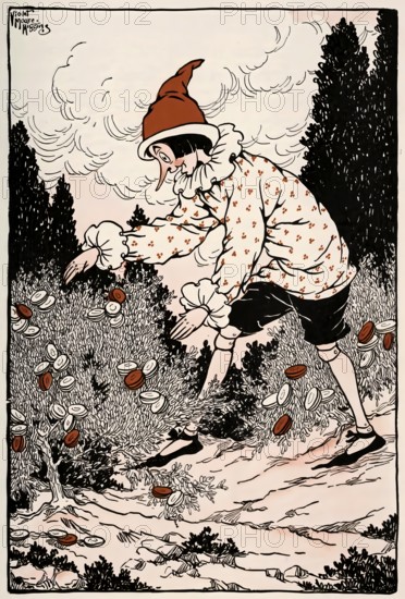 Illustration by Violet Moore Higgins, 1926, fairy tale novel The Adventures of Pinocchio by Carlo Lorenzini, 1826 – 1890, better known by the pen name Carlo Collodi, Italian author, humourist, and journalist