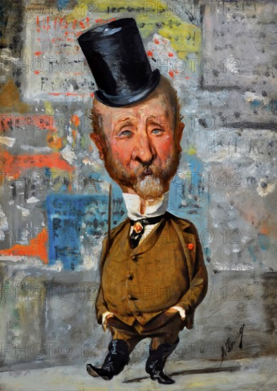 Caricature by Angiolo Tricca, 1875, Carlo Lorenzini, 1826 – 1890, better known by the pen name Carlo Collodi, Italian author, humourist, and journalist, known for his fairy tale novel The Adventures of Pinocchio, digitally optimized