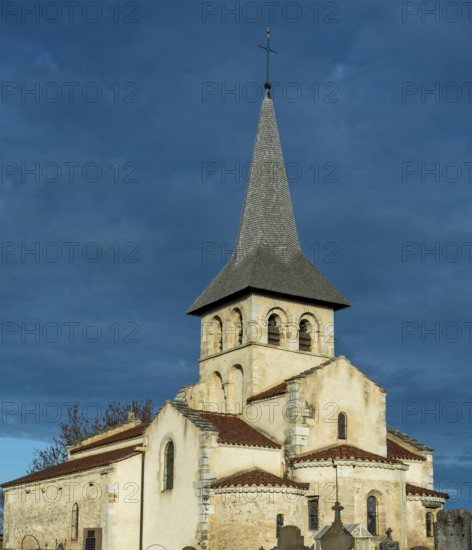 Mazerier village. Painted church St. Saturninus Church. Allier department, Auvergne Rhone Alpes, France