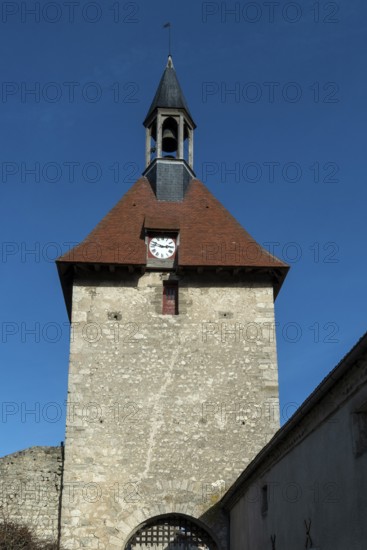 Charroux labelled The Most Beautiful Villages of France, Belfry and the door of the clock, Allier department, Auvergne-Rhone-Alpes, France