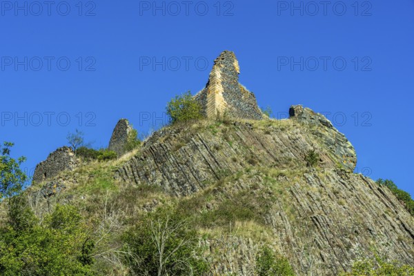 Ruins of medieval castle of Buron. Puy de Dome. Auvergne Rhone Alpes. France