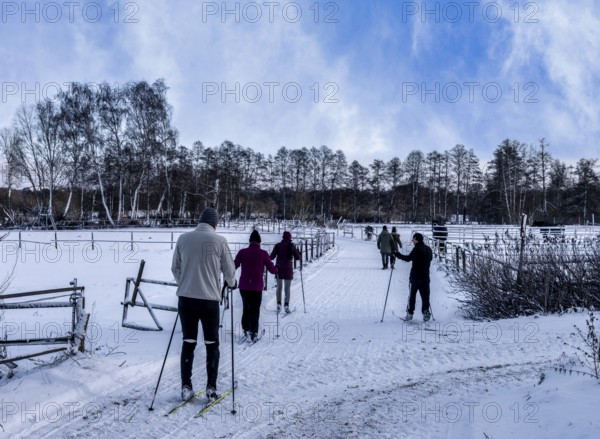 Athletes in winter in the midst of fields and fields in Berlin Lübars, Reinickendorf District, Germany