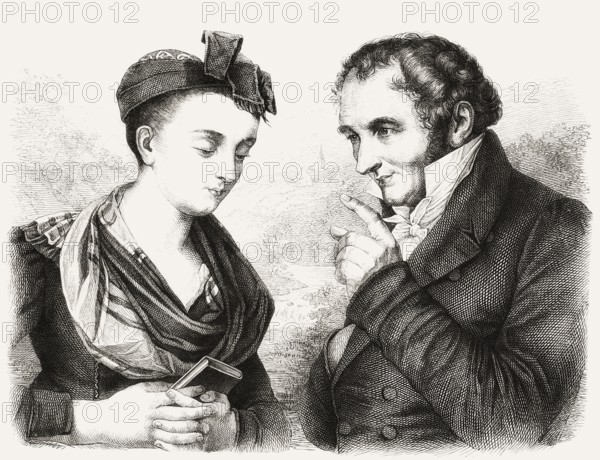 Portaits of Elisabeth Baustlicher with Johann Peter Hebel, 1760 - 1826, German poet, Protestant theologian and educator, Alemannic dialect poet, digitally optimized based on a painting by Carl Joseph Alois Agricola, 1814