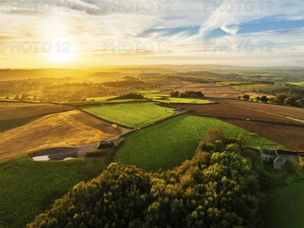 Colours of Devon Farms and Fields over Berry Pomeroy from a drone, Totnes, England, United Kingdom