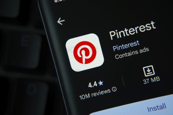 Dhaka, Bangladesh- 27 July 2025: Pinterest app from Google Playstore is displayed on a smartphone screen