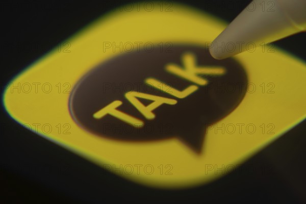 Dhaka, Bangladesh- 06 Dec 2025: Close-up of the KakaoTalk app on a screen with a stylus pointing at it