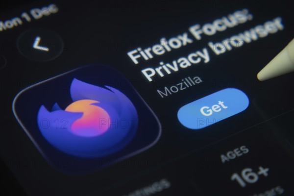 Dhaka, Bangladesh- 01 Dec 2025: A close-up of the Firefox Focus app icon in the App Store on an iPad screen