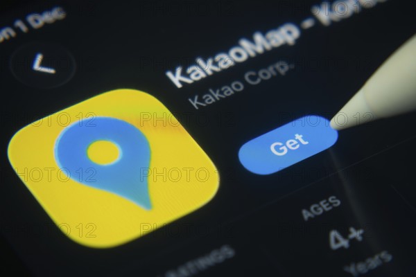 Dhaka, Bangladesh- 01 Dec 2025: A close-up of the KakaoMap app icon in the App Store on an iPad screen