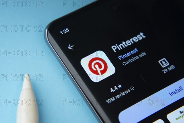 Dhaka, Bangladesh- 09 Mar 2025: Pinterest app from Google Playstore is displayed on smartphone screen