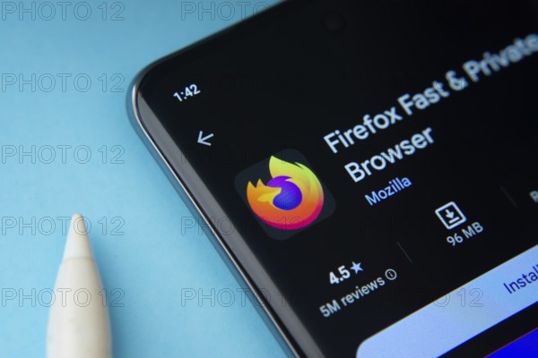 Dhaka, Bangladesh- 09 Mar 2025: Firefox app from Google Playstore is displayed on smartphone screen