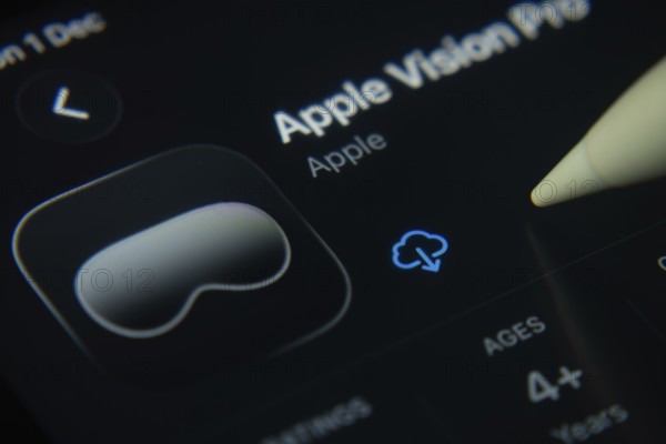Dhaka, Bangladesh- 01 Dec 2025: A close-up of the Apple Vision Pro app icon in the App Store on an iPad screen