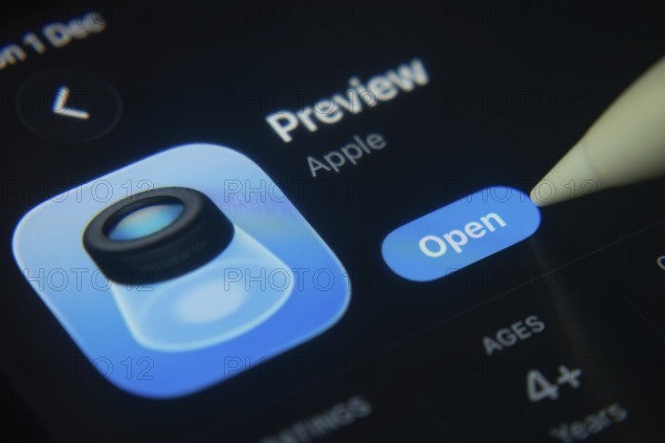 Dhaka, Bangladesh- 01 Dec 2025: A close-up of the Apple Preview app icon in the App Store on an iPad screen