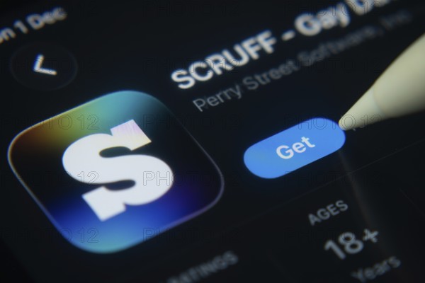 Dhaka, Bangladesh- 01 Dec 2025: A close-up of the SCRUFF app icon in the App Store on an iPad screen