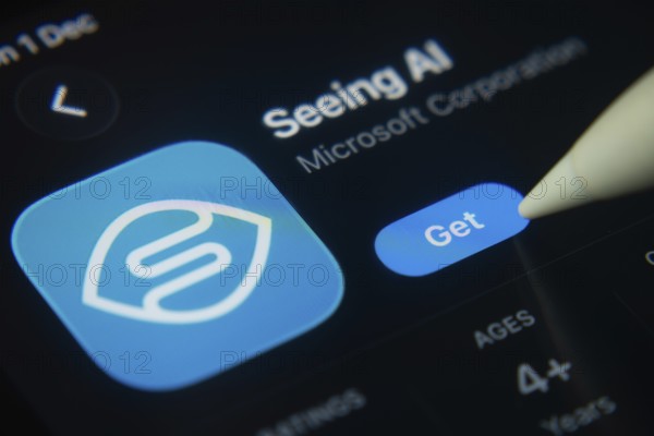 Dhaka, Bangladesh- 01 Dec 2025: A close-up of the Microsoft Seeing Ai app icon in the App Store on an iPad screen