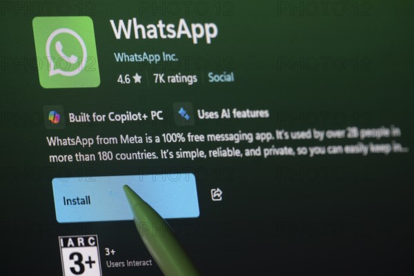 Dhaka, Bangladesh- 19 Sep 2025: A close-up of the WhatsApp app from the Microsoft Store is shown on a laptop screen